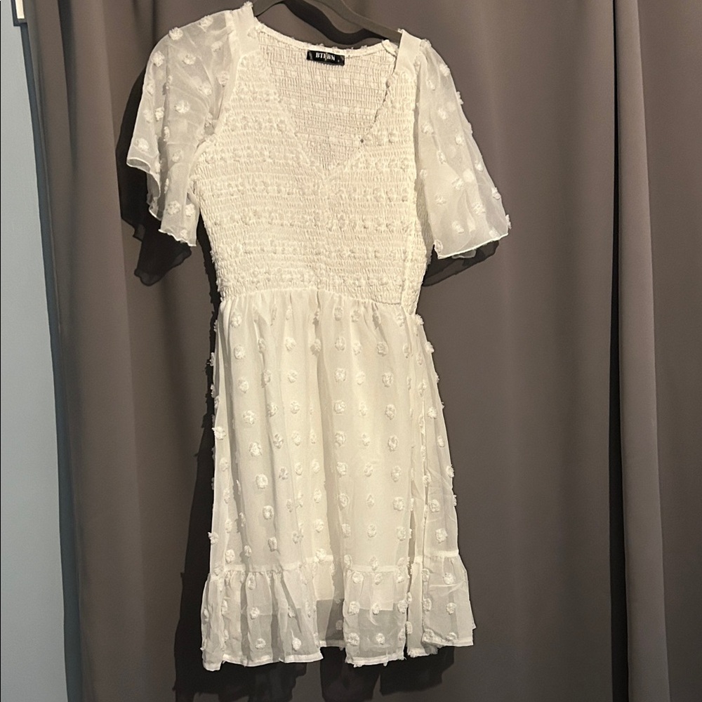 White Textured Mini Dress